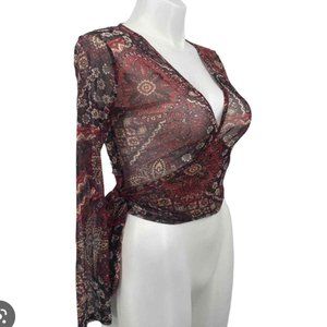 URBAN OUTFITTERS x DAISY STREET | Long Sleeve Wrap Mesh Top Paisley XS